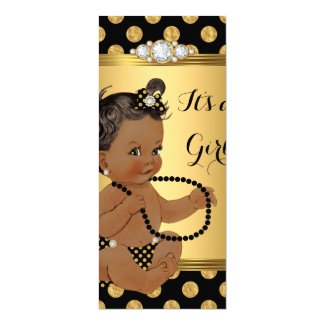Baby Shower Girl Gold Foil Black Pearls Ethnic Card