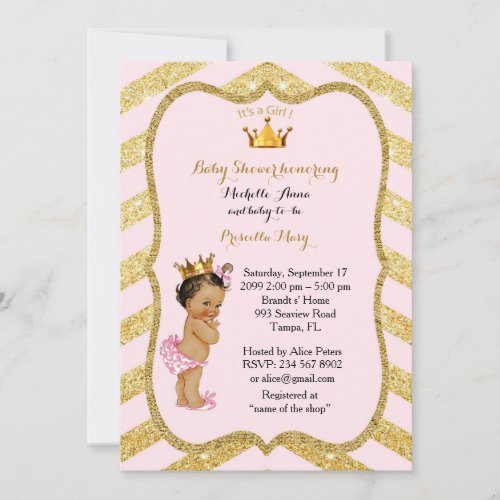 Baby Shower GIRLgolden chevronblush pink gold v2 Invitation