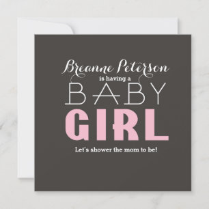 Baby Shower Girl Grey Pink Modern Clean Invitation