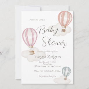 Baby Shower Girl Hot Air Balloons Pastel Colors Invitation