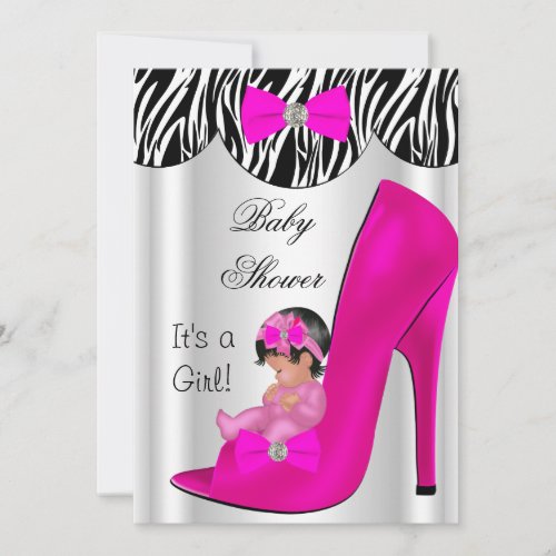 Baby Shower Girl Hot Pink Baby in Shoe Invitation