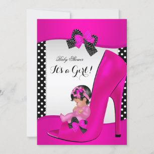 Baby Shower Girl Hot Pink Baby Shoe Polka Dots Invitation