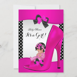 Baby Shower Girl Hot Pink Baby Shoe Polka Dots Invitation
