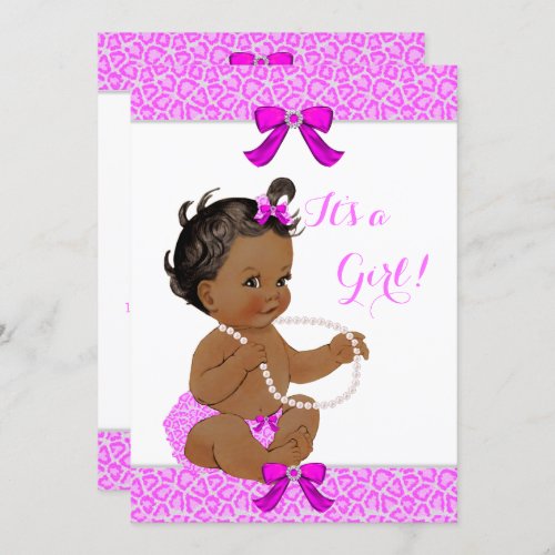 Baby Shower Girl Hot Pink Leopard Pearls Ethnic Invitation