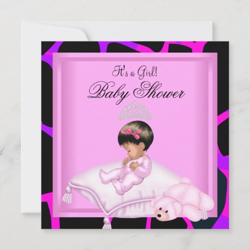 Baby Shower Girl Hot Pink Purple Black Invitation