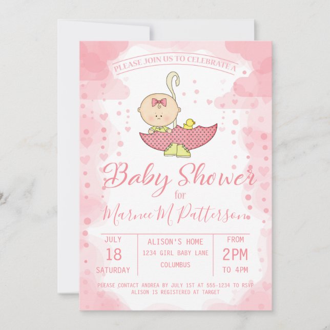 Baby Shower Girl in Umbrella Invitation (Front)