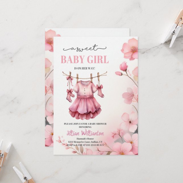 Baby Shower Girl Invitation (Front/Back In Situ)