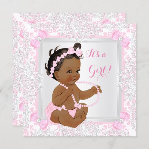 Baby Shower Girl Lace Damask Pink Ethnic Invitation