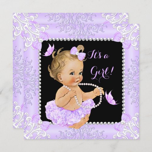 Baby Shower Girl Lavender Butterfly Tutu Blonde Invitation