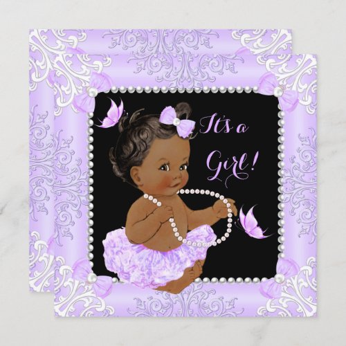 Baby Shower Girl Lavender Butterfly Tutu Ethnic Invitation
