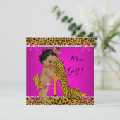 Baby Shower Girl Leopard High Heel Pink Ethnic Invitation (Standing Front)