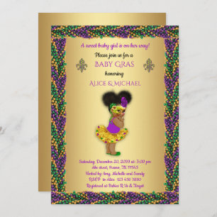 Baby Shower Girl,Mardi Gras Girl,gold, pearl color Invitation