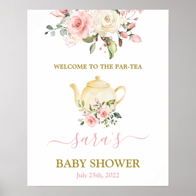 Baby Shower Girl Par-Tea Welcome sign (Front)