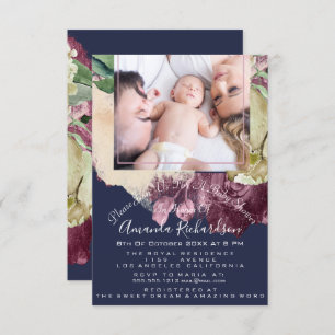 Baby Shower Girl Photo Navy Roses Floral Invitation