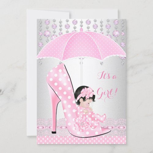 Baby Shower Girl Pink Baby Shoe Diamond A1 Invitation