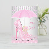 Baby Shower Girl Pink Baby Shoe Diamond A2 Invitation (Standing Front)