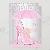 Baby Shower Girl Pink Baby Shoe Diamond A2 Invitation (Front/Back)