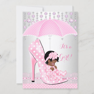 Baby Shower Girl Pink Baby Shoe Diamond A3 Invitation