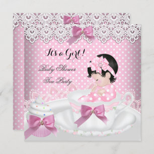 Baby Shower Girl Pink Baby Teacup Cupcake 2 Invitation