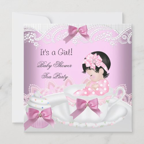 Baby Shower Girl Pink Baby Teacup Cupcake 2 Announcements
