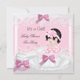 Baby Shower Girl Pink Baby Teacup Cupcake 34 Invitation