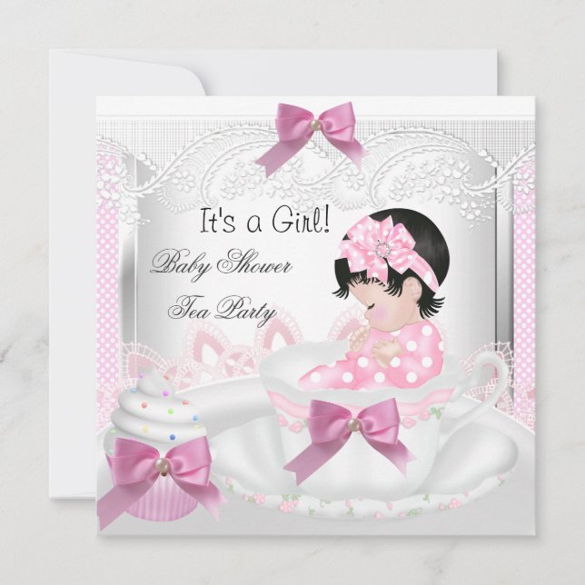 Baby Shower Girl Pink Baby Teacup Cupcake 35 Invitation (Front)