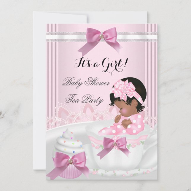 Baby Shower Girl Pink Baby Teacup Cupcake 4a Invitation (Front)