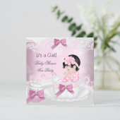 Baby Shower Girl Pink Baby Teacup Cupcake Invitation (Standing Front)