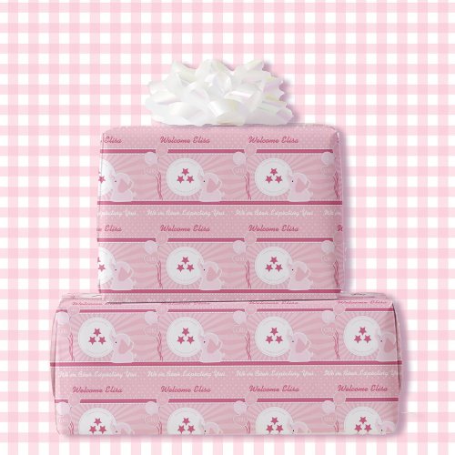 Baby Shower Girl Pink Bassinet Add Name  Text Wra Wrapping Paper