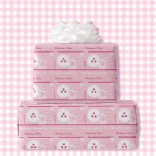 Baby Shower Girl Pink Bassinet Add Name & Text Wra Wrapping Paper