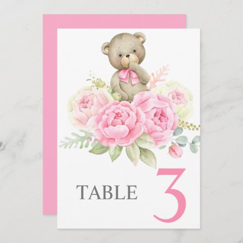 Baby Shower Girl Pink BearTable sign Invitation