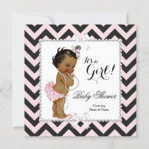 Baby Shower Girl Pink Black Stripe White Ethnic Invitation