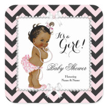 Baby Shower Girl Pink Black Stripe White Ethnic Square Sticker