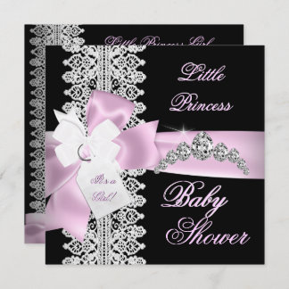 Baby Shower Girl Pink Black White Lace Invitation