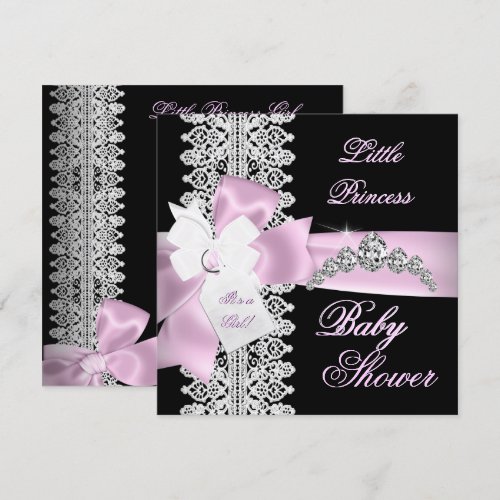 Baby Shower Girl Pink Black White Lace Personalized Invite