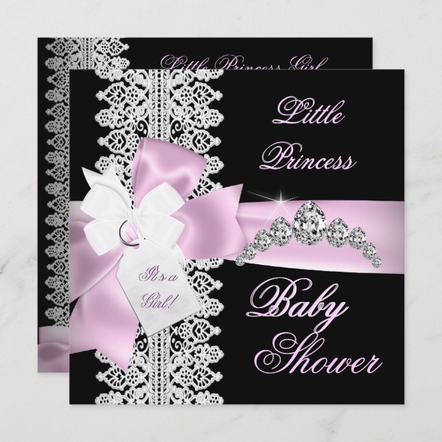 Baby Shower Girl Pink Black White Lace Invitation (Front/Back)
