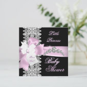 Baby Shower Girl Pink Black White Lace Invitation (Standing Front)