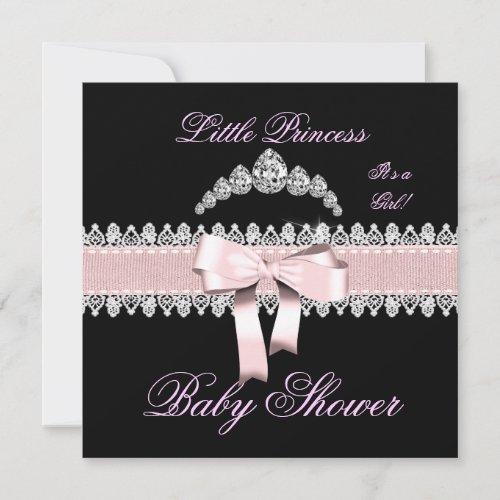 Baby Shower Girl Pink Black White Lace Invitation