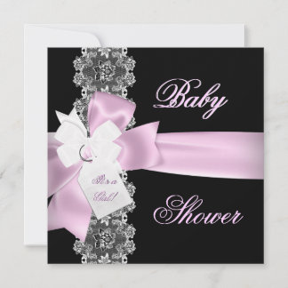 Baby Shower Girl Pink Black White Lace Invitation