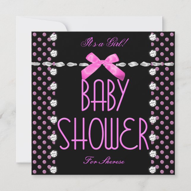 Baby Shower Girl Pink Black White Polka Dot Invitation (Front)