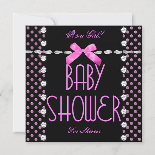 Baby Shower Girl Pink Black White Polka Dot Announcements