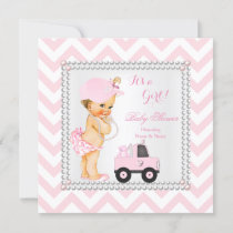 Baby Shower Girl Pink Cap Truck Bear Blonde Invitation