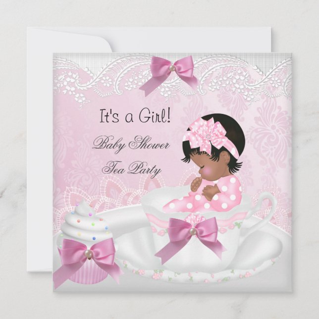 Baby Shower Girl Pink Cute Baby Teacup Cupcake 3 Invitation (Front)