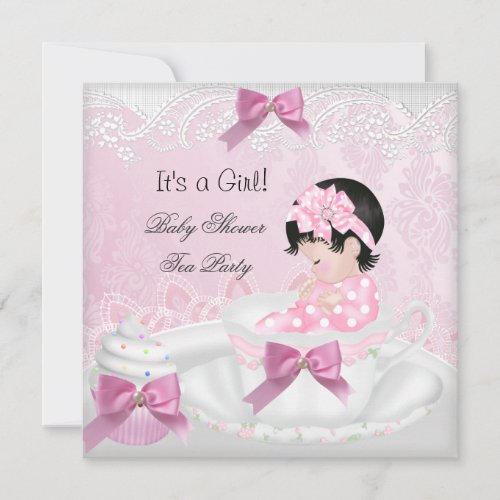 Baby Shower Girl Pink Cute Baby Teacup Cupcake Invitation
