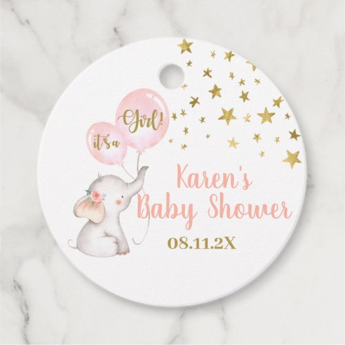Baby Shower Girl pink elephant Favor Tags