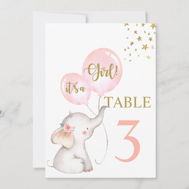 Baby Shower Girl Pink Elephant Table sign Invitation (Front)