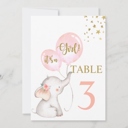 Baby Shower Girl Pink Elephant Table sign Invitation