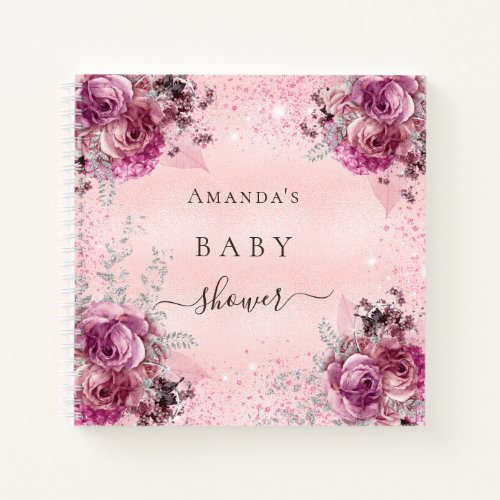 Baby Shower girl pink floral glitter guest book