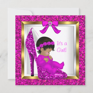 Baby Shower Girl Pink Glitter Baby in Shoe Invitation