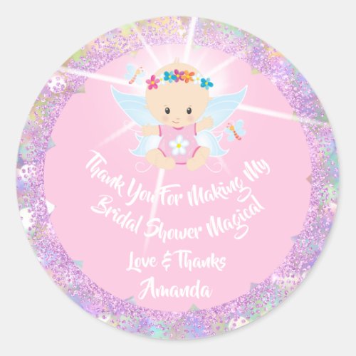 Baby Shower Girl Pink Glitter Princess Classic Round Sticker